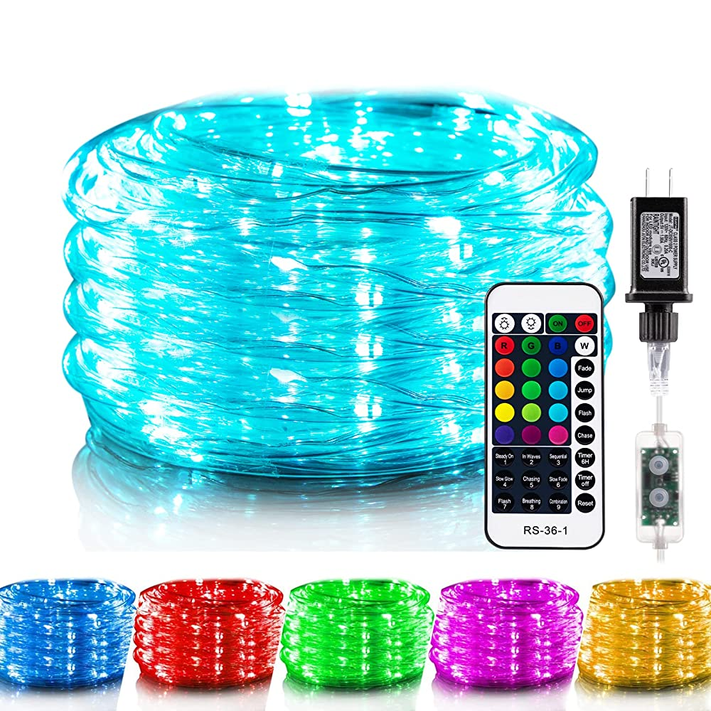 Color Changing Rope Lights with Remote, Operated by Adapter, 16 Colors
